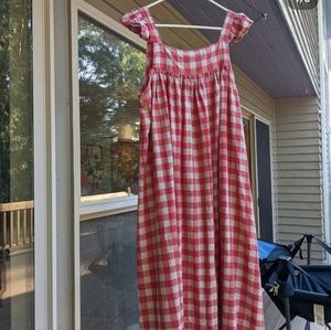 Linen gingham pinafore dress, xs